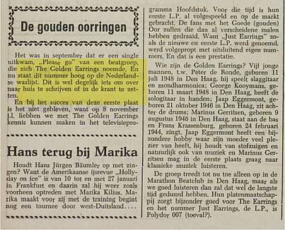 Article Noord Bevelands Nieuws November 13, 1965 De gouden oorringen
